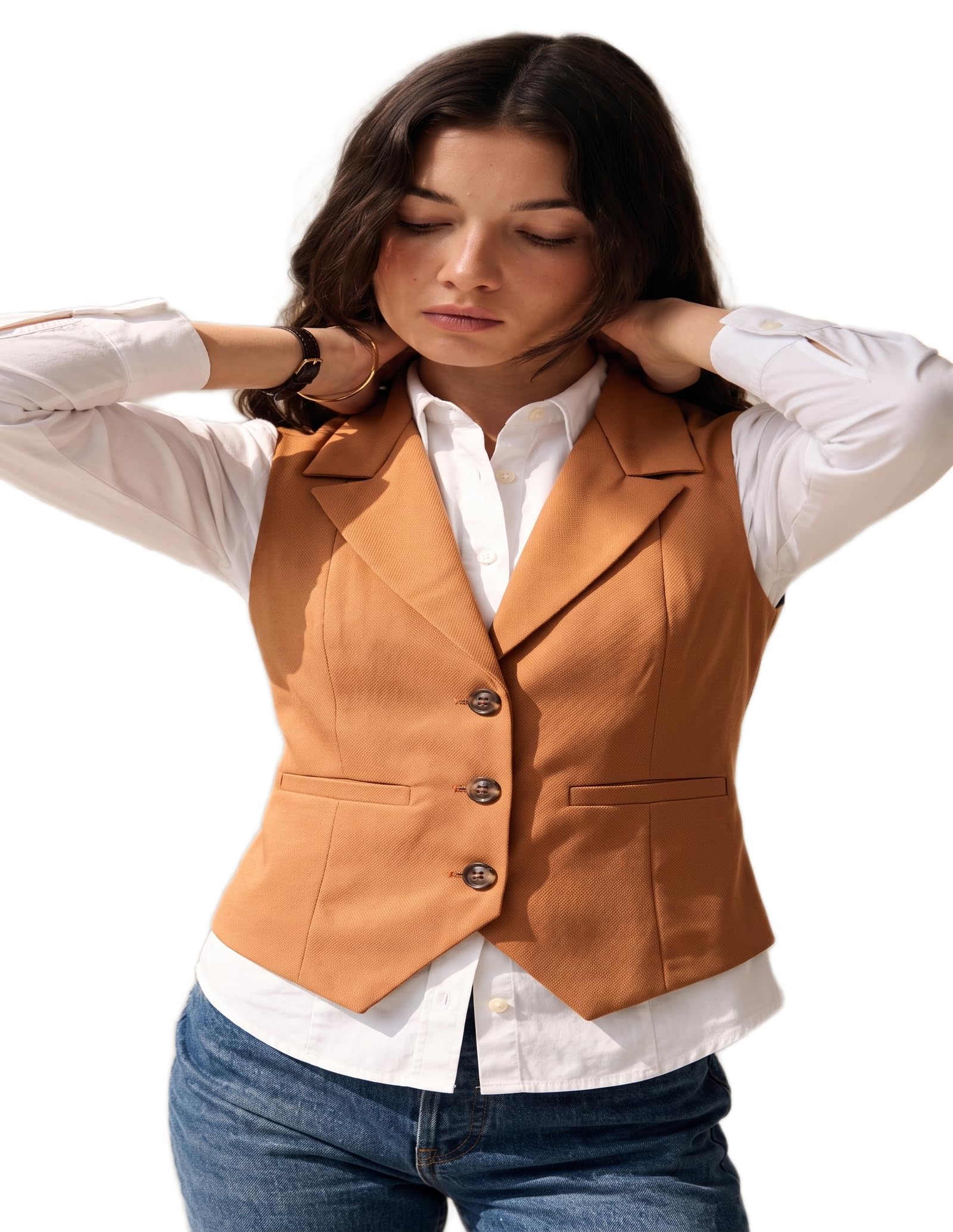 perfect productions Women's Stylish Rust Waistcoat Business Casual Sleeveless Blazer Vest-picture-36