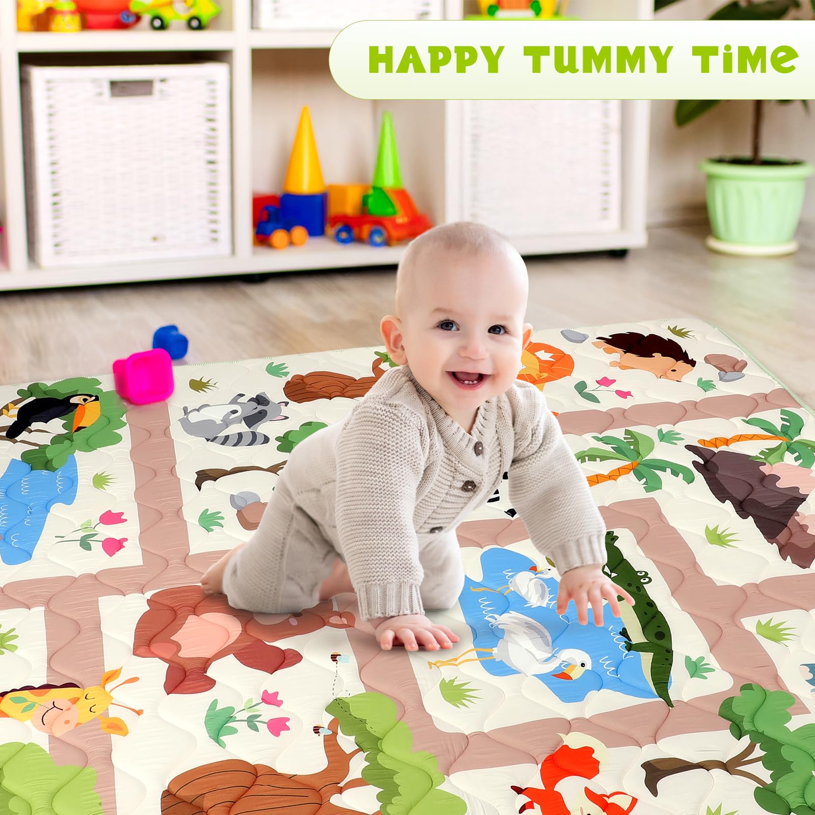 decalsweet Tappeto Gioco Bambini 150×180cm, Addensato 2cm Tappeto Gioco Neonato, Antiscivolo Pieghevole Tappeto Cameretta Bambina & Bambino, Tappeto Tummy Time Neonati (Lo Zoo)