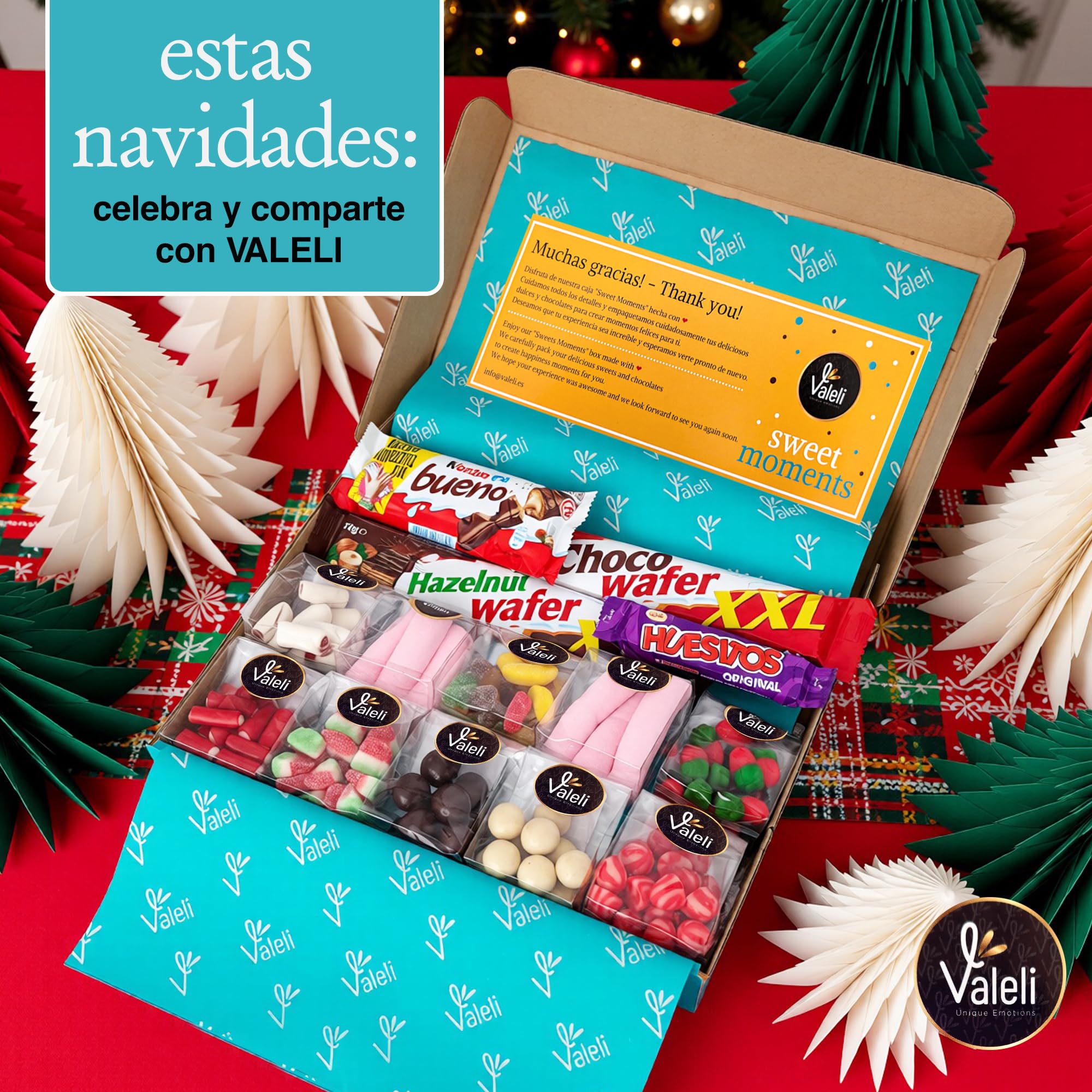Valeli, Chocolates y Golosinas Cesta dulces y chocolatinas, Caja Regalo Original: Cumpleaños - 1 kg paquetes, bolsas