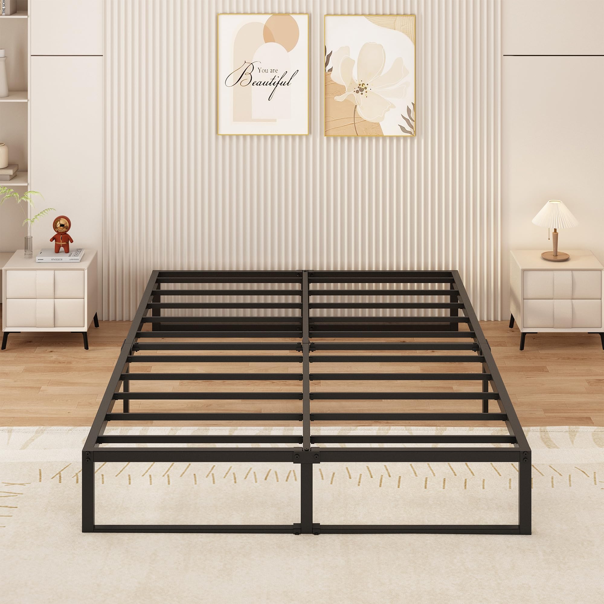 Yicensen Super King Bed Frame 180x200 cm Metal Platform Bed Super King with Steel Slat Support, Easy Assembly, Noise Free, No Box Spring Needed, 36cm High, Black — image 1