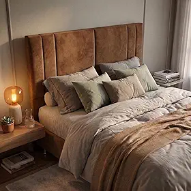 Cabeceira Tulipa para Cama Box Quarto Casal Com Pés Queen Estofada Premium (Suede Marrom, Queen 160cm)
