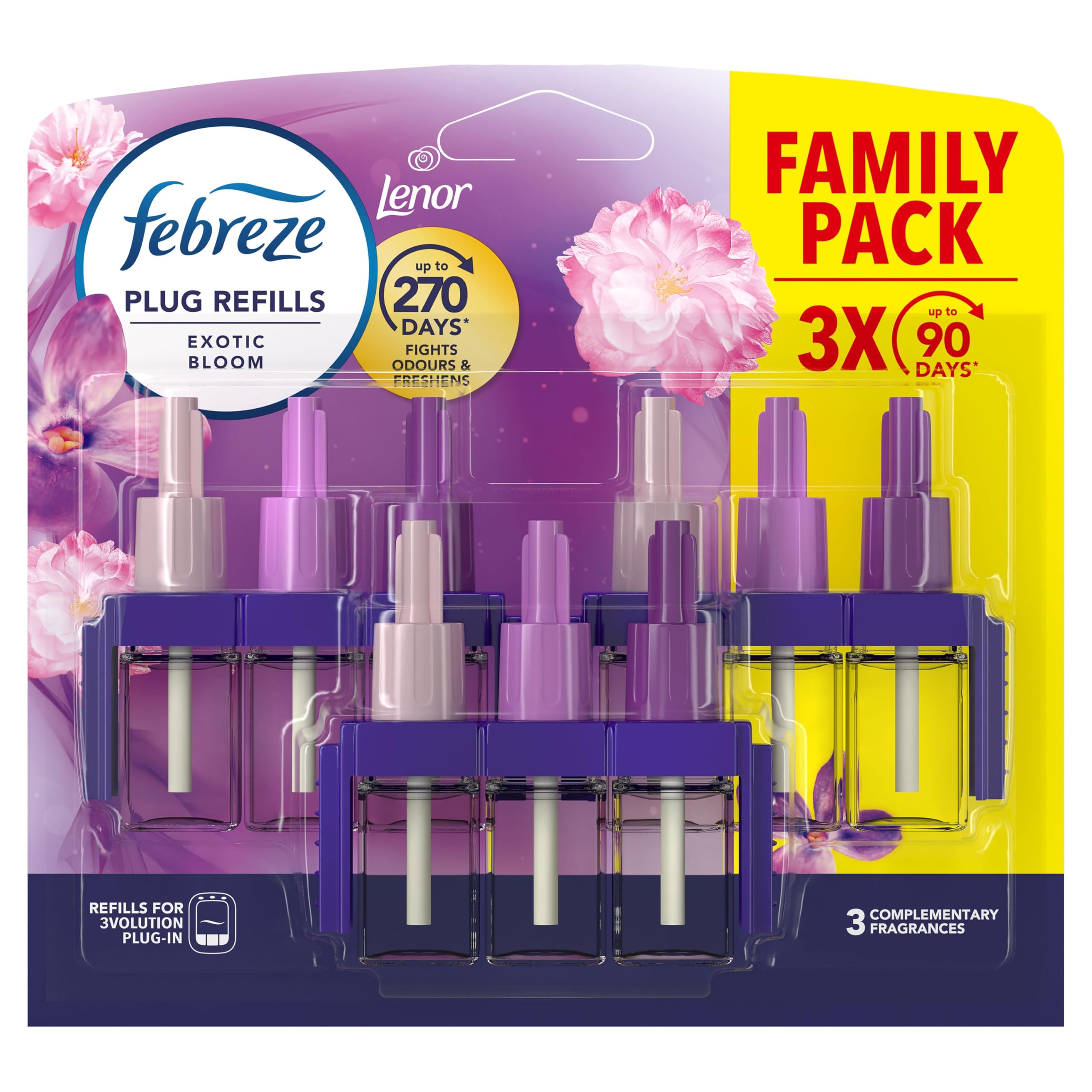 Febreze 3Volution Air Freshener Plug-In Refill, Exotic Bloom, 3x20ML, 3 Alternating Scents to Fight Odours