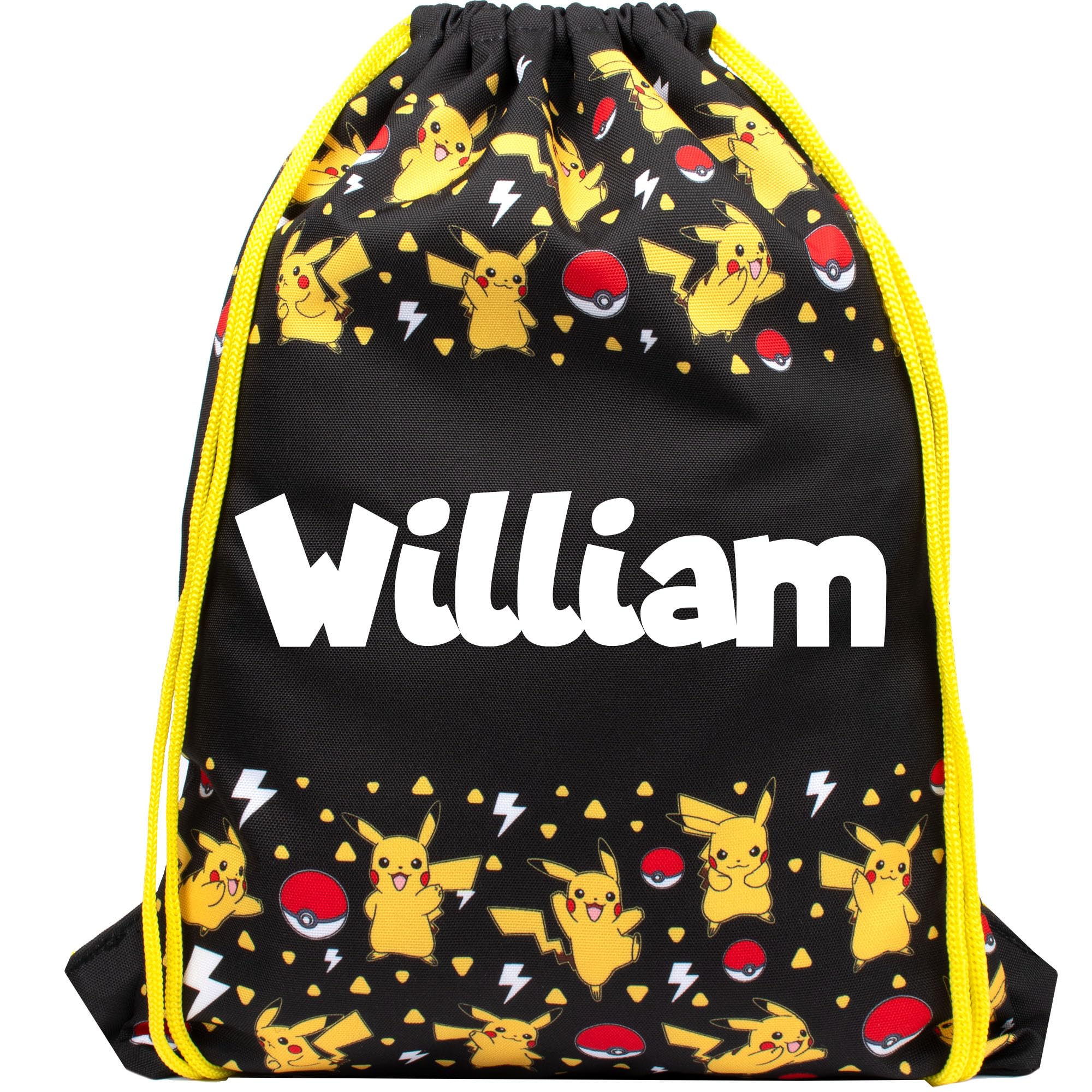 Pokémon Pikachu Personalised Drawstring Bag for Kids - PE Bag, School Bag, Swimming Bag - Custom Gift for Boys and Girls - Yellow and Durable