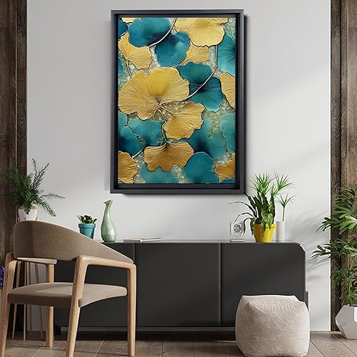 Miniatura 5 de Gold Turquoise Ginkgo Leaf Print, Captivating Plants Wall Art, Ginkgo Biloba Leaf Print Painting, Embrace the Serenity of Nature
