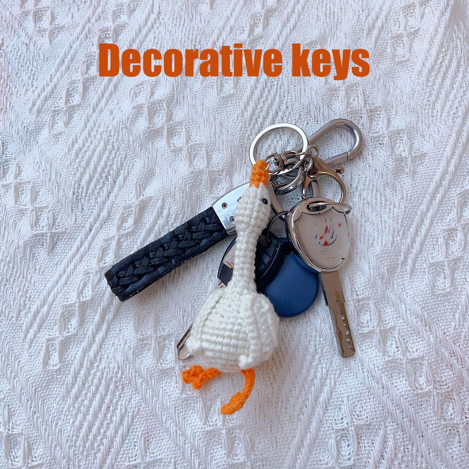 Amazon.com: ZIUGLIKAL Hand Crocheted White Goose Keychain Car Key