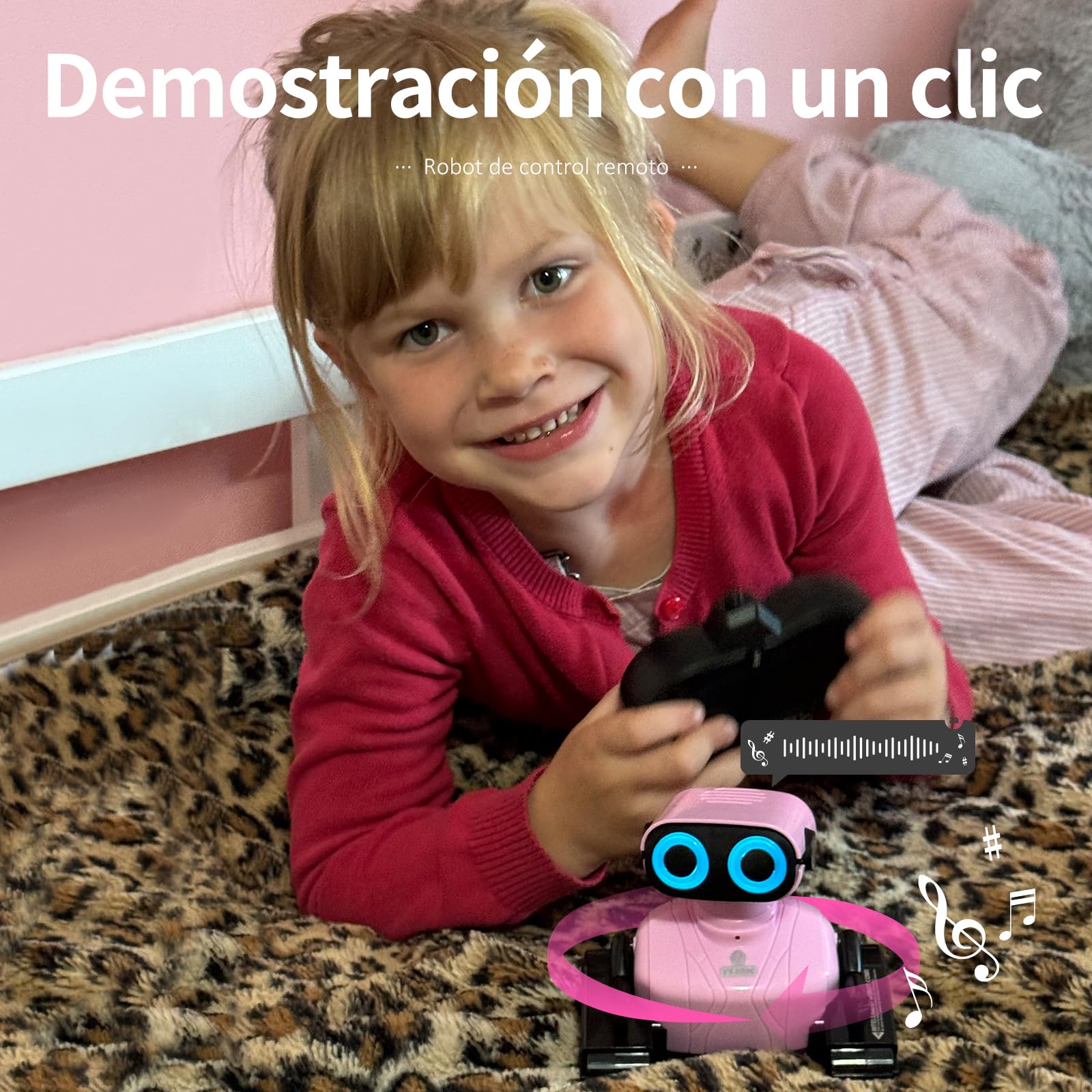 GILOBABY Robot Juguete, Control Remoto de 2,4 GHz Robots para Niños con Ojos LED, Brazos Flexibles, Sonido y Baile, Juego Educativo Regalo de Cumpleaños para Niños y Niñas más de 3 años (Rosa)