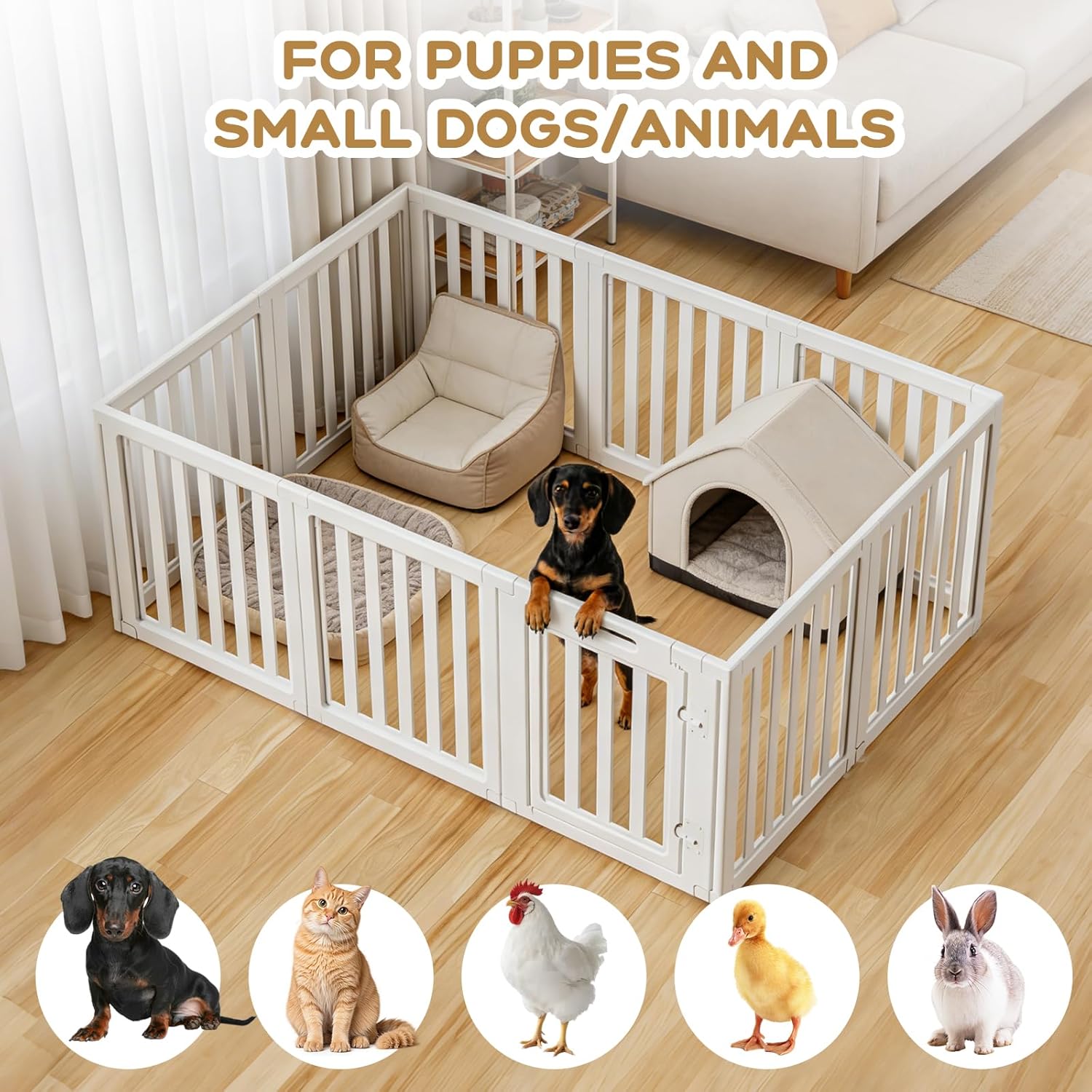 Dog Playpen,Clear Dog Pen, Acrylic Dog Pen，Easy to Install and Remove Dog Play Pen and Kennel Playpen, Suitable for Dogs, Cats,Dog Playpen Indoor (White, 23.6 inch Height, 10 Panels)