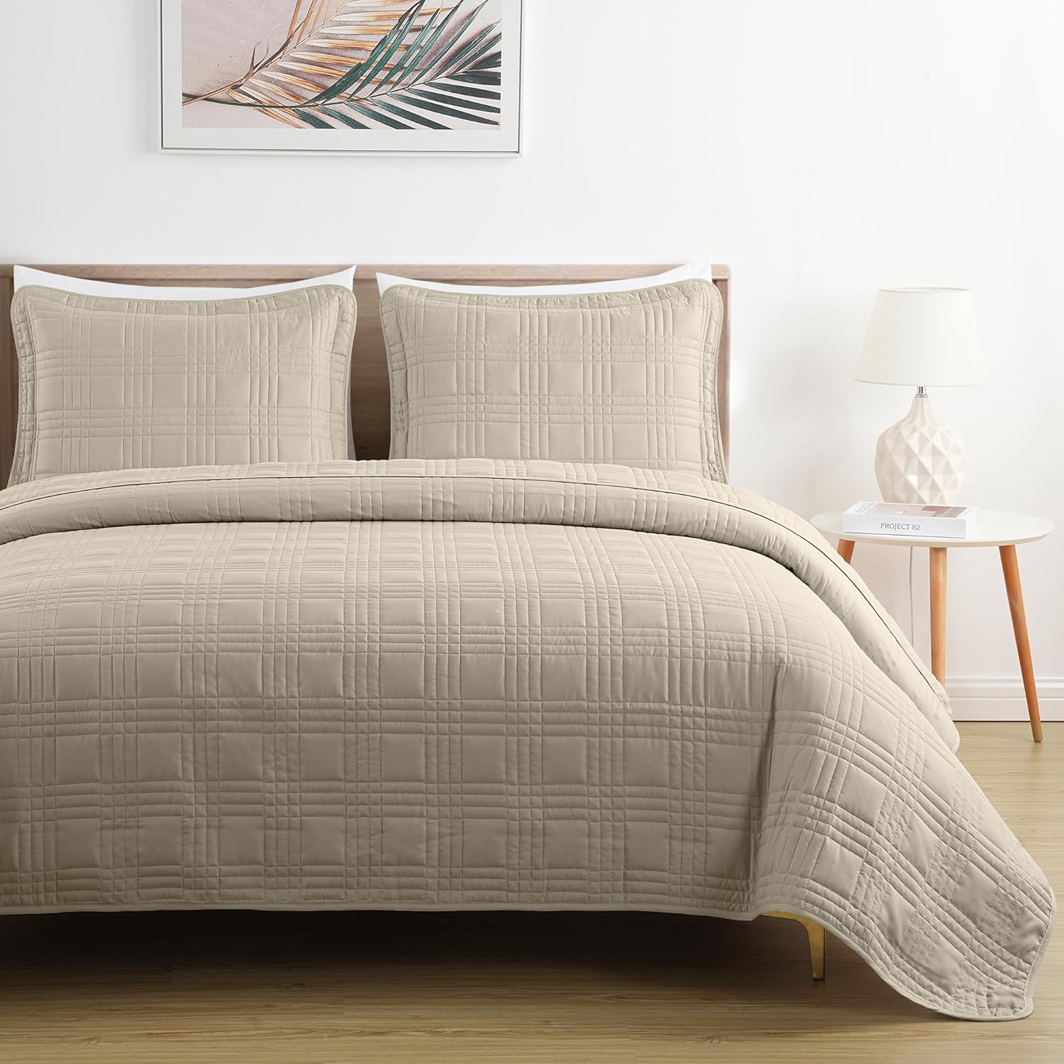 Chezmoi Collection Kingston Queen Size Bedspread Set, 3-Piece Khaki Oversized Quilted Microfiber Lightweight Bedspread Coverlet (100"x106") for All Seasons