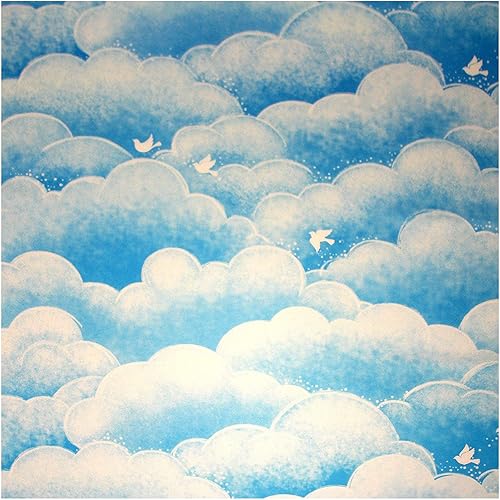 Buydecorativefilm BDF 1CCCB - Lámina de algodón para ventana, color azul, nubes de azúcar, no adhesiva, adherencia estática, 36 pulgadas x 15 pies