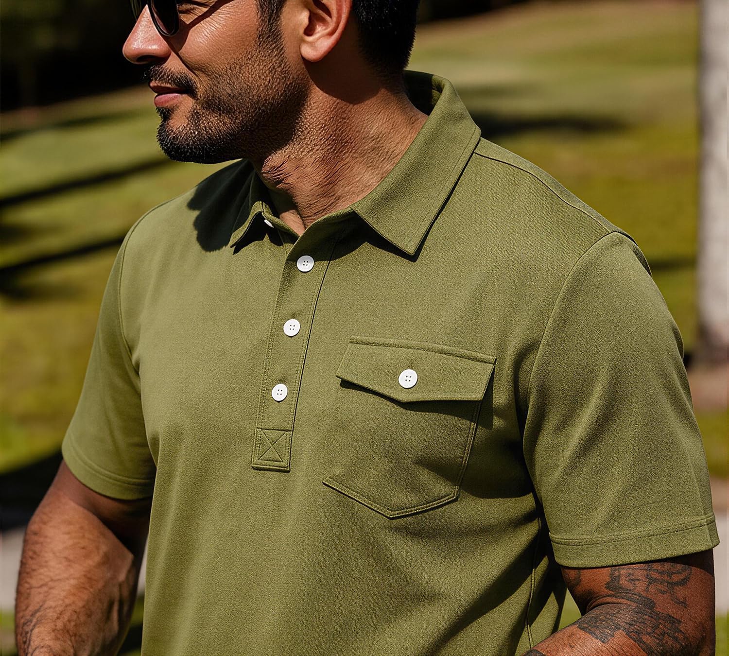 JEMLDL Mens Short Sleeve Polo Shirt Stretch Slim Fit Comfort Golf Shirt 4 Button Summer Work Quick Dry T-Shirts with Pocket