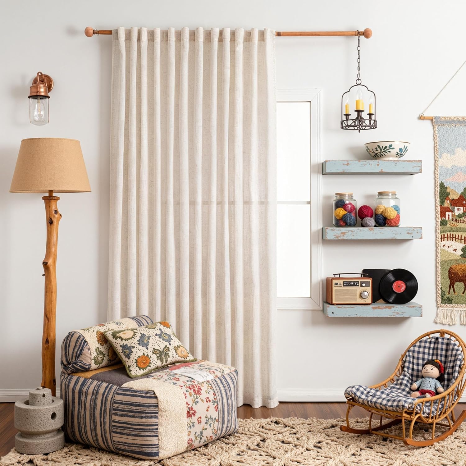 MYSKY HOME Natural Linen Curtains for Bedroom Living Room, Semi Sheer Curtains & Drapes 84 inches Length Farmhouse Country Style Back Tab Draperies for Sliding Glass Door, 100" Wide, 1 Panel 100"W x 84"L (Pack of 1) Natural Linen