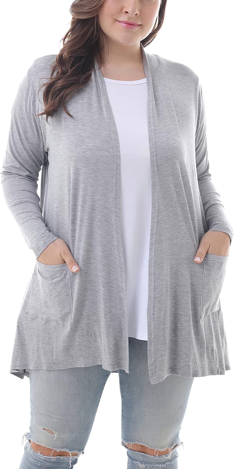 ZERDOCEAN Women's Plus Size Long Sleeve Lightweight Soft Printed Drape Cardigan with Pockets - Image 2