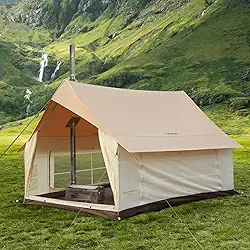 KingCamp Barraca de acampamento para 6 a 8 pessoas, barraca quente de lona com conector de fogão, barraca de cabine à prova d'água e à prova de vento para acampamento em família e festas ao ar livre