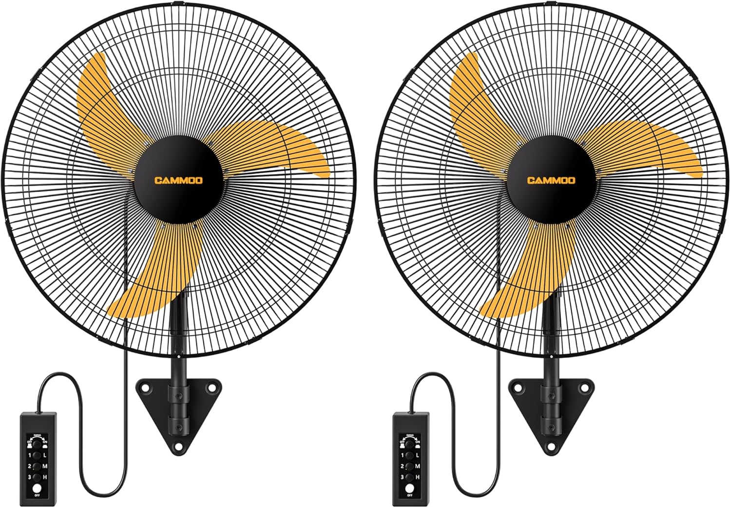 20 Inch Wall Mount Fan Oscillating, Extended 3.3ft Wired Remote and 6.6ft Power Cord, 3-Speed Industrial Wall Mounted Fan for Commercial, Garage, Workshop, Horse Barn, Gym, 2 Packs