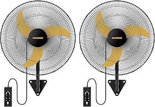 20 Inch Wall Mount Fan Oscillating, Extended 3.3ft Wired Remote and 6.6ft Power Cord, 3-Speed Industrial Wall Mounted Fan for Commercial, Greenhouse, Garage, Workshop, Horse Barn, Gym, 2 Packs