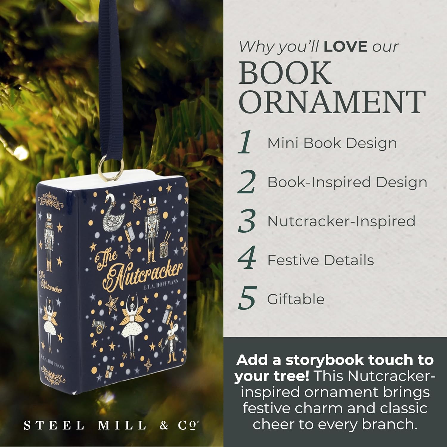 Steel Mill & Co Ceramic Book Shaped Christmas Ornament, Festive Book Lovers Holiday Decorations, Bookish Theme (The Nutcracker) - Image 7