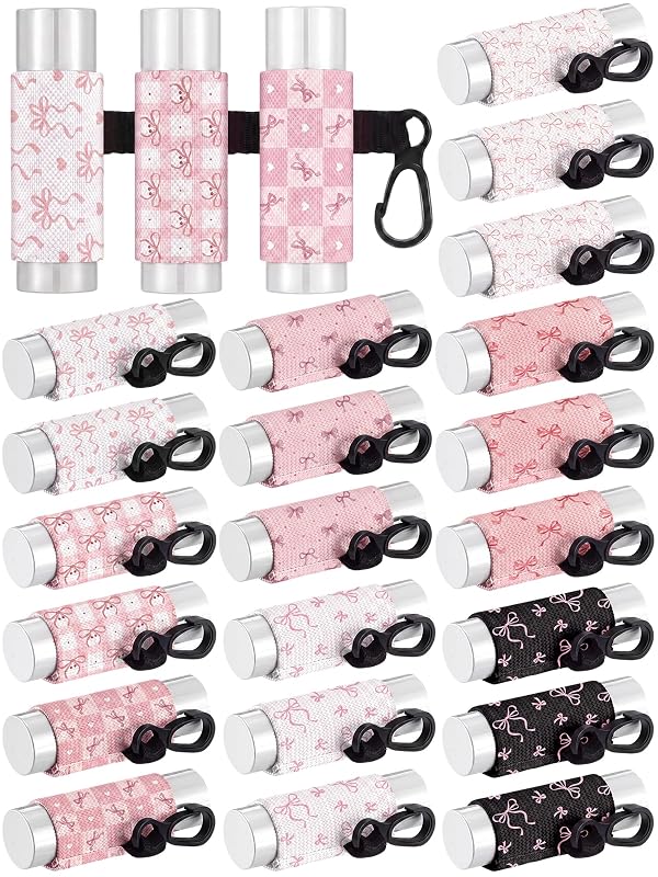 Liliaafar Porta-Bálsamo Labial com Chaveiro, Laço Rosa, Pacote com 24