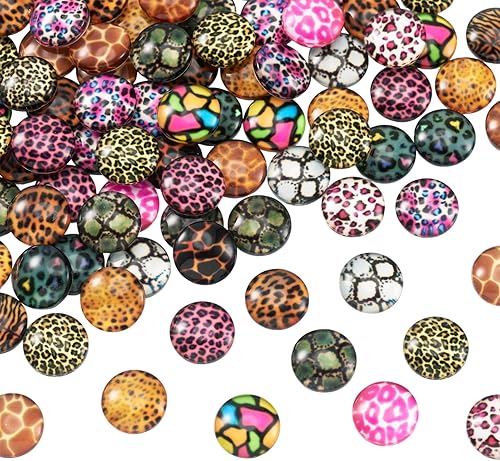 Craftdady Cabujones de cristal impresos con piel de animal, 0.472 in, media redonda, parte trasera plana, cabujones de cúpula de cristal, colores