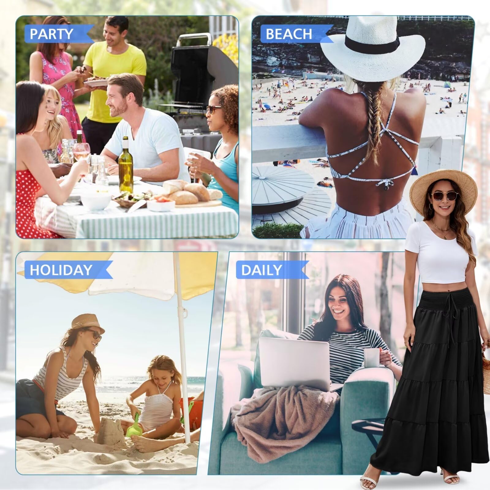 Gonna Donna per Le Vacanze in Spiaggia Gonne Lunghe 2 in 1 Gonna Lunga con Elastico in Vita E Gonne Estive Eleganti Adatte per Scene Casual in Riva al Mare Taglie Multiple