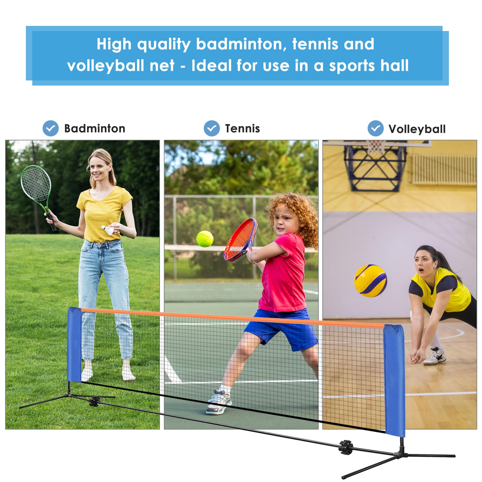 Homcom Rete Da Volano E Tennis Portatile Con Altezza Regolabile E Sacca Per Trasporto Nero 500 X - Foto 6
