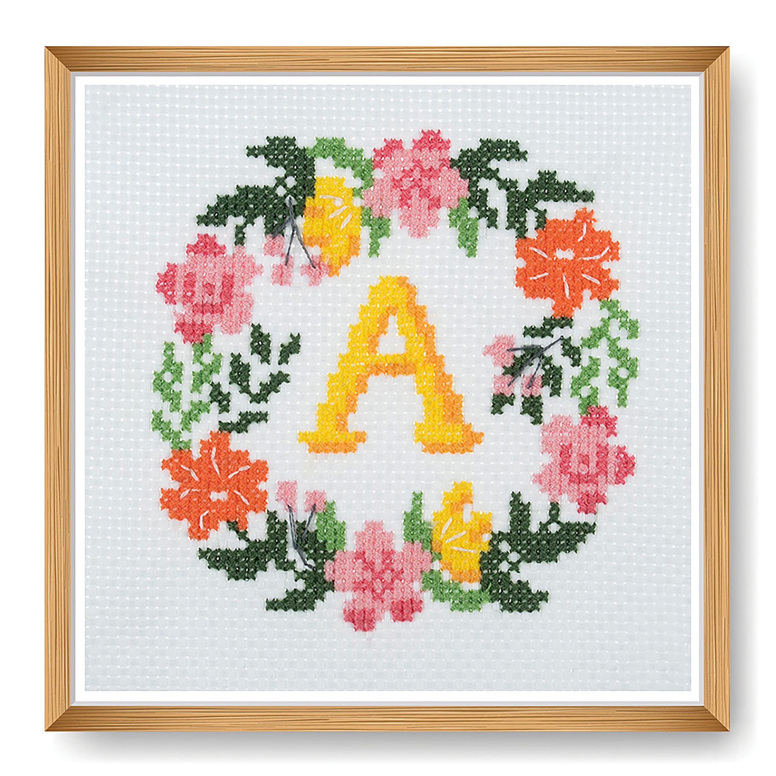 Trimits Cross Stitch Kit – Floral Monogram DIY Embroidery 13x13cm