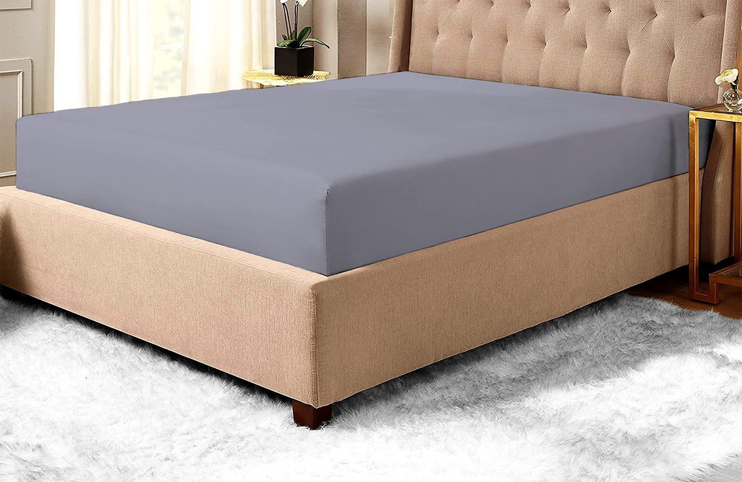 Easy Care Fitted Sheet Non Iron Super Soft Cozy Polycotton 16''/40 Deep Fitted Luxury Bedding. Elastic Hem to Extra Deep Elasticated Corners (Gray, Pillowcase Cover Only)