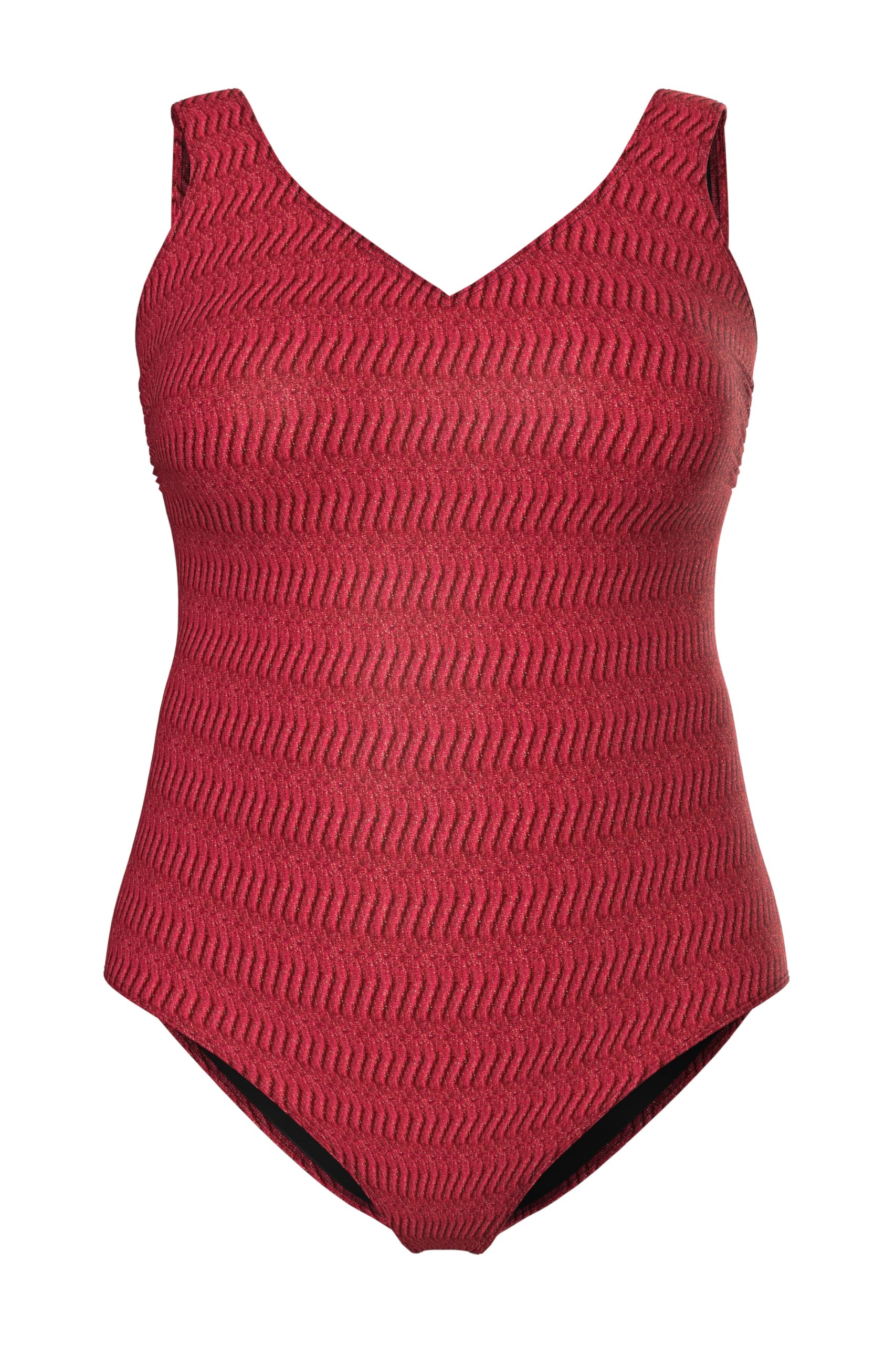 Ulla Popken Womenswear Plus Size Curvy Textured Swimsuit Dark Raspberry 20 847135530-46