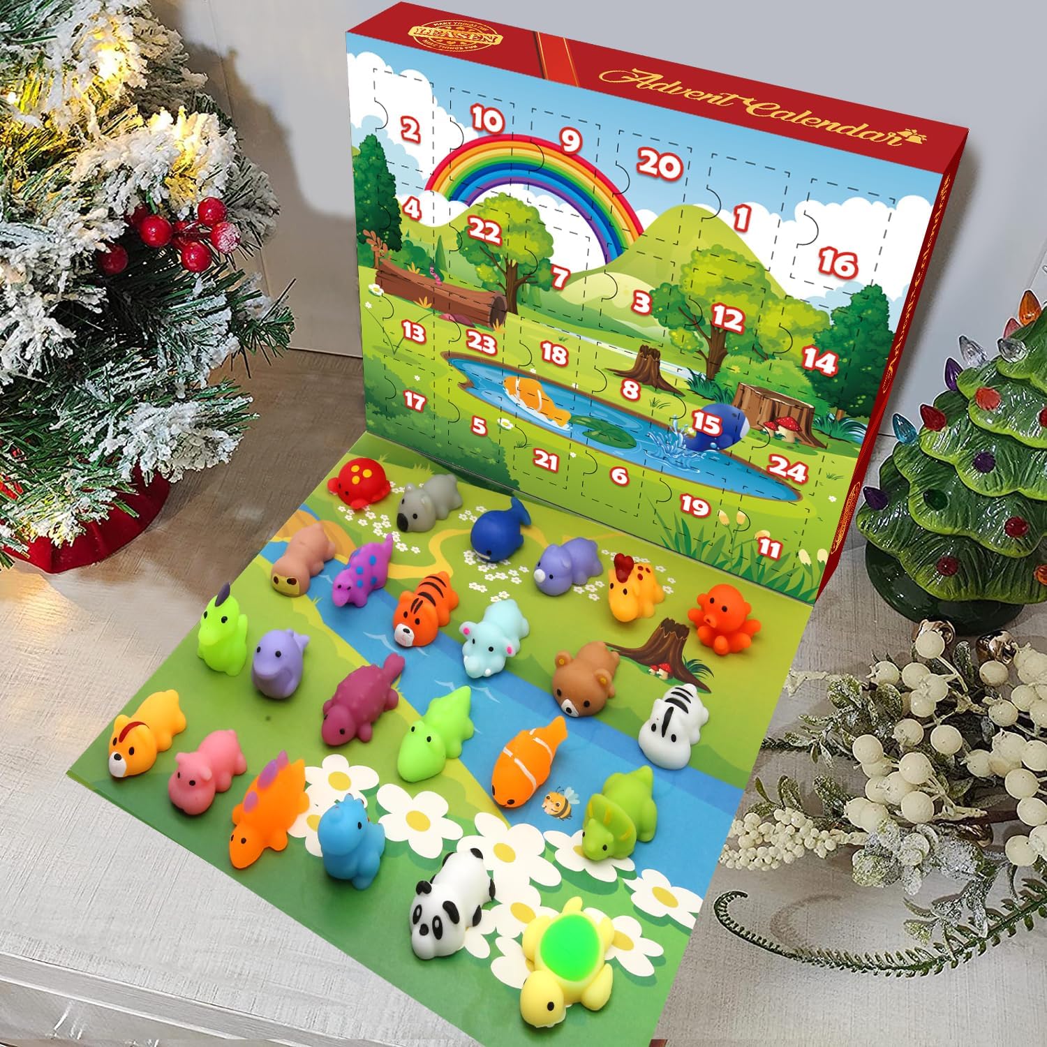Christmas Advent Calendar 2025 for Kids, 24 Mochi Squishies Assorted Animal Toys Countdown Calendar, Xmas Stocking Stuffers Relief Stress Gifts for Thanksgiving Boys Girls Christmas Party Favor