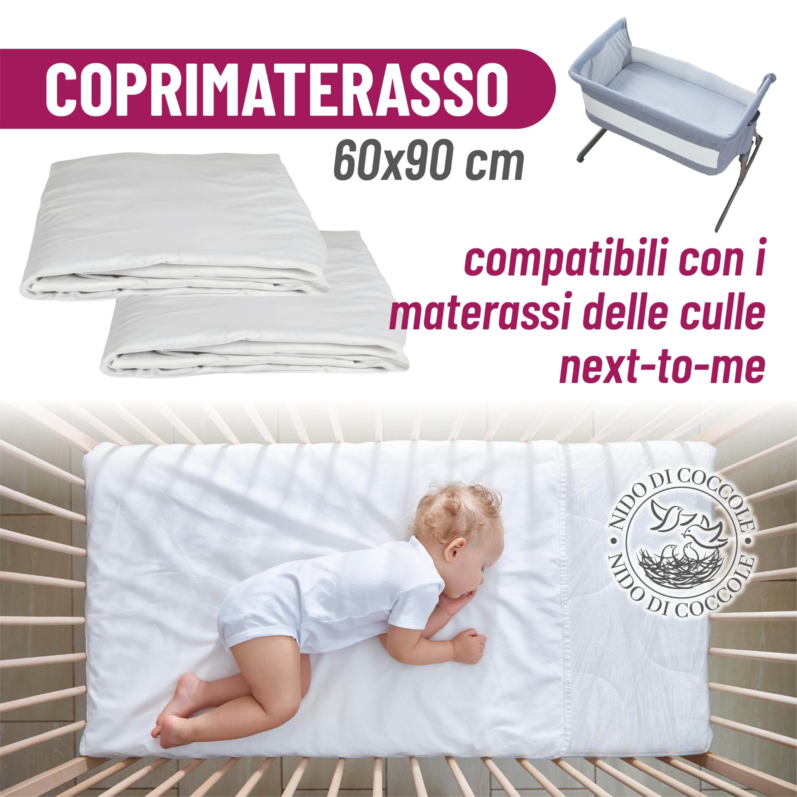 Coprimaterasso Next to Me 60x90 cm Set 2 sztuk Traspiranti Lavabili Angoli Elasticizzati Antiacaro