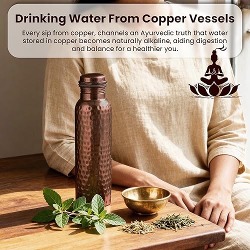 Miniatura 2 de Craft Trade Botella de agua de cobre 100% puro de 34 onzas – Botella de fitness de 1 litro para beber con beneficios para la salud ayurvédica