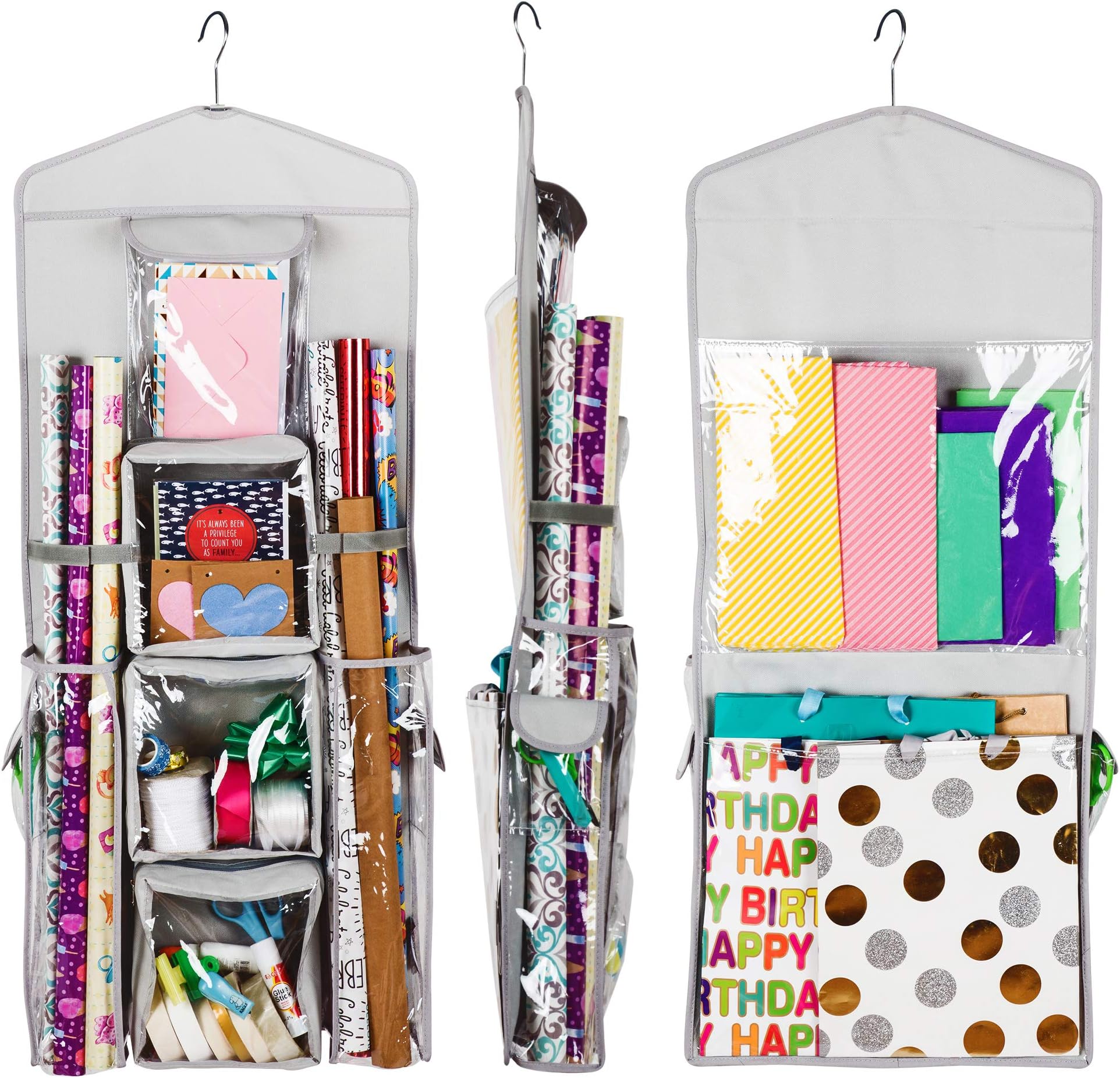 Regal BazaarRegal Bazaar Double-Sided Hanging Gift Bag and Gift Wrap Organizer (Light Grey)