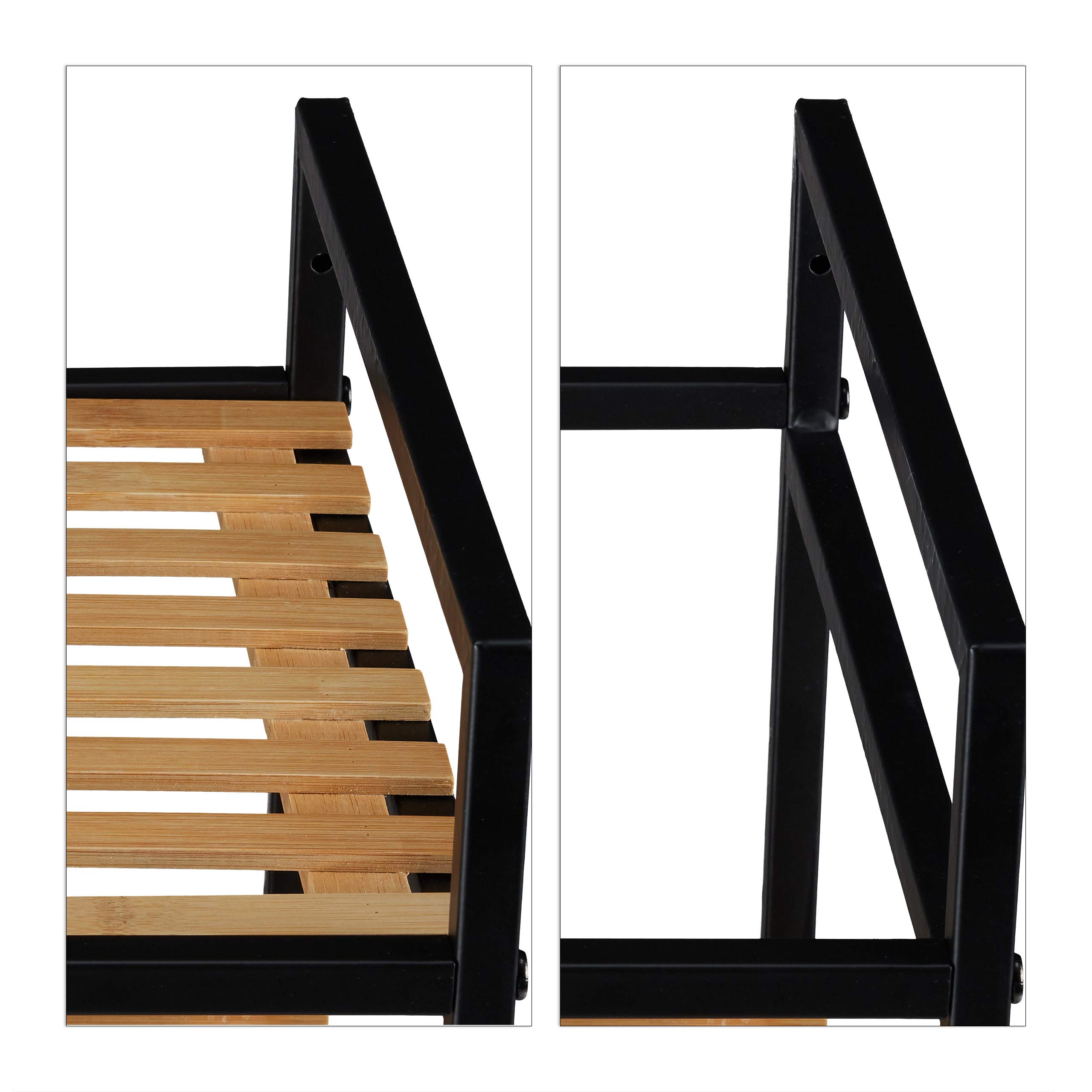 Relaxdays Etagère sur Roues pour Bain, 2 Supports, Meuble avec Sac lessive, en métal, Bambou HlP: 89,5 x 39 x 32,5 cm,