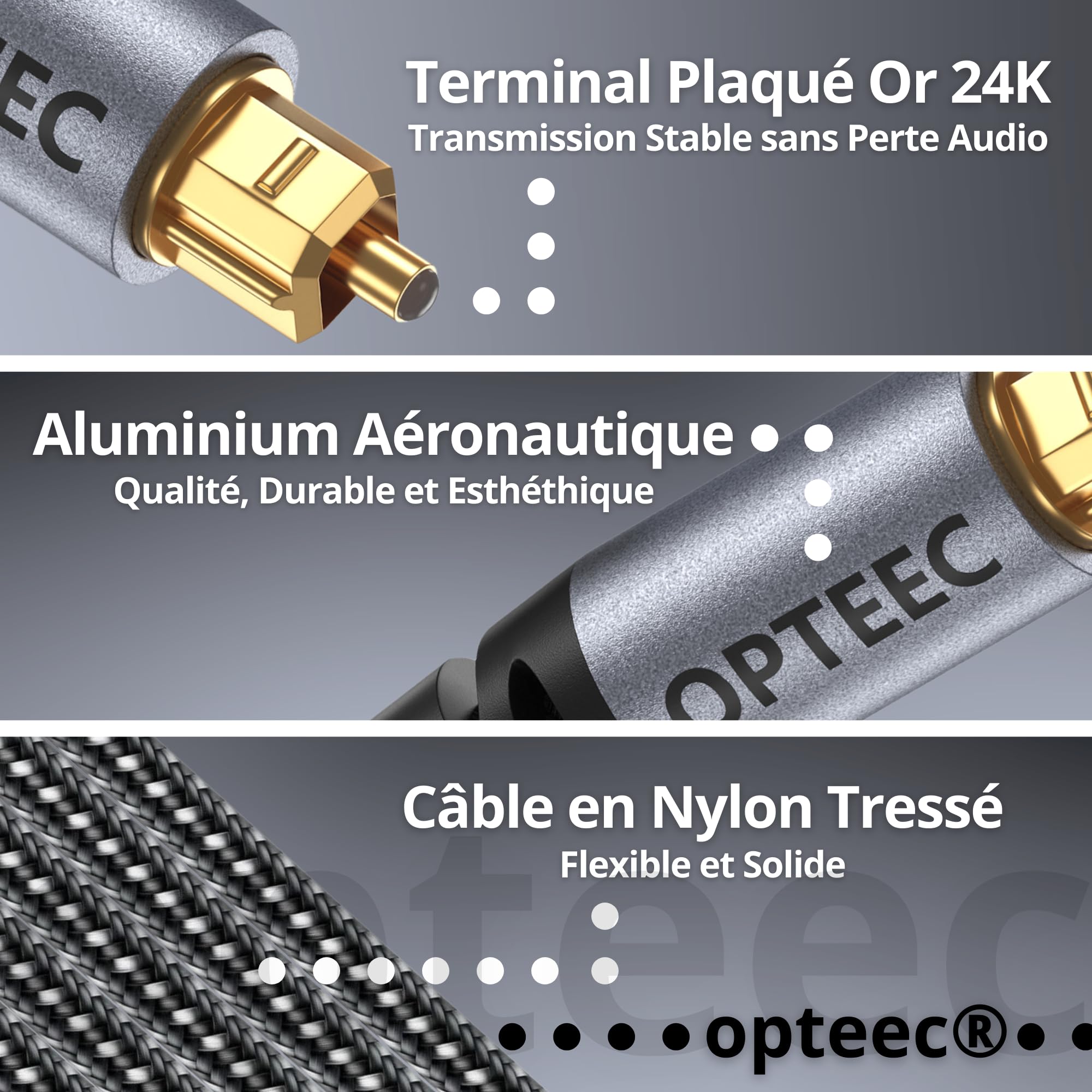 Câble Optique Audio - 1M - Câble Optique Audio Toslink pour HOME CINEMA, BARRE DE SON, TV, SAMSUNG, BOSE, LG, SONY, SONOS, PS4, XBOX - Nylon Tressé Renforcé - Connecteur Plaqué Or (1M)