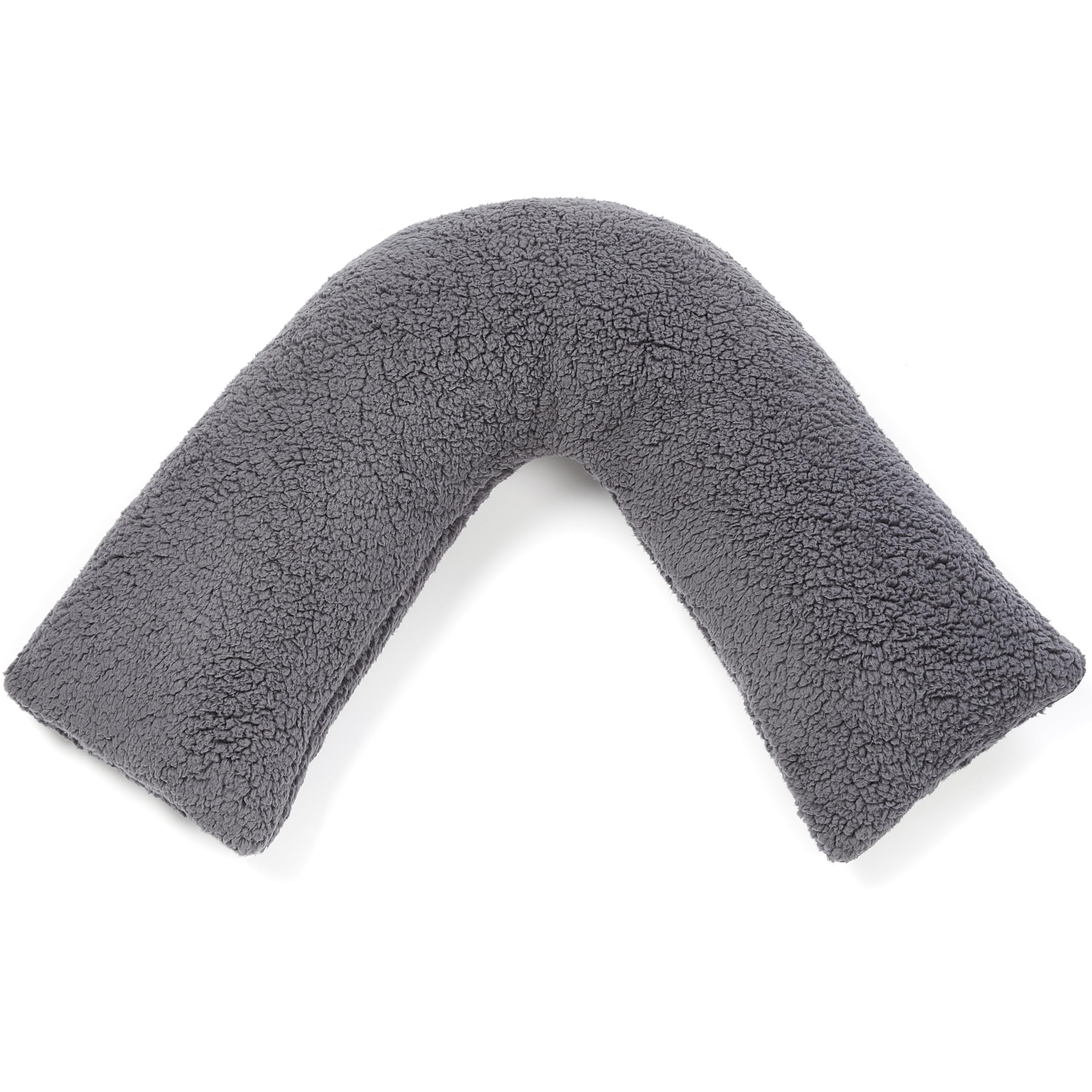 Downland Huggleland V Shaped Pillow – Orthopaedic Support for Neck, Back & Shoulders, Soft Teddy Fleece V Shape Triangle Cushion, Hollowfibre Filled Maternity, Pregnancy V Pillow 80x80cm (Charcoal)