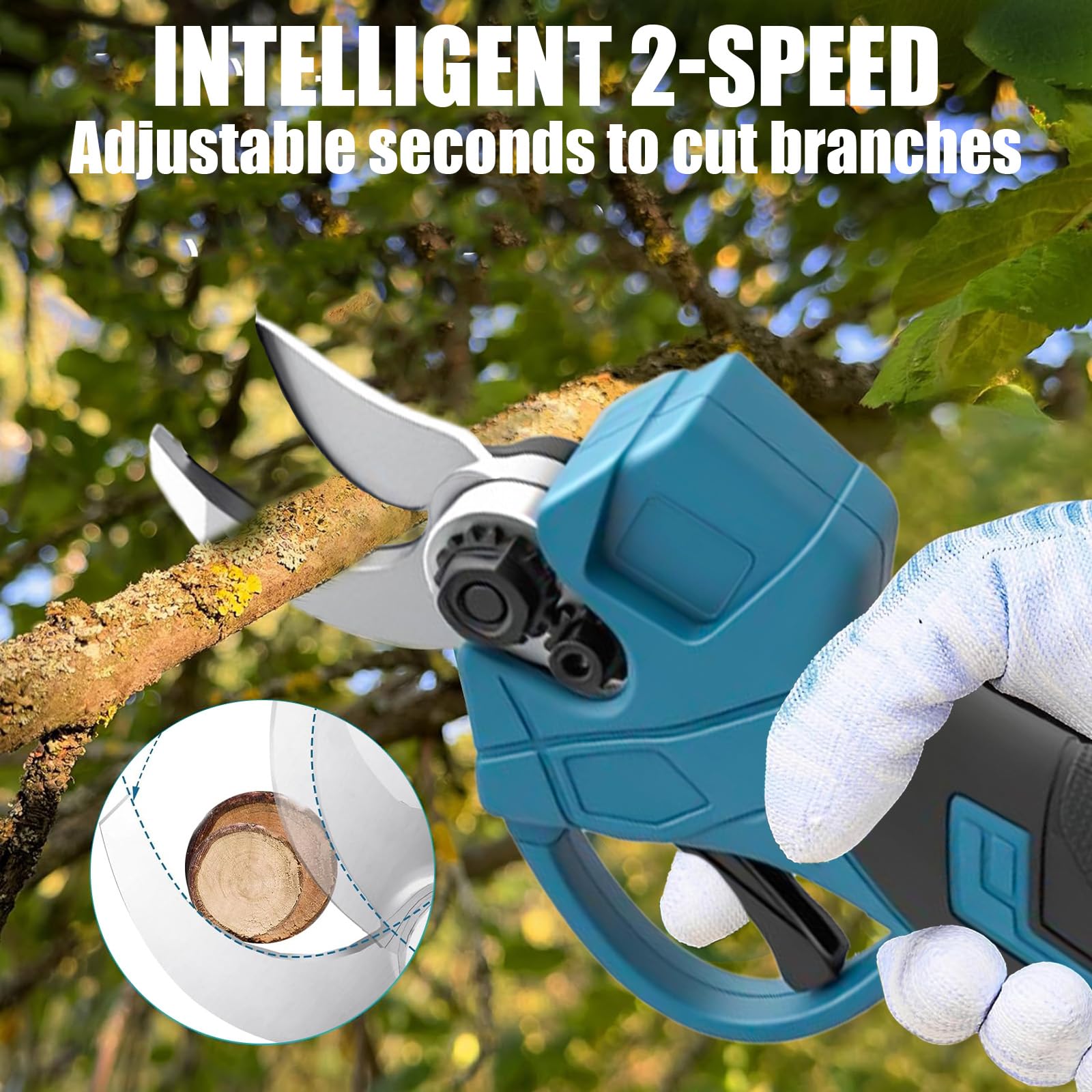 Tijeras de podar eléctricas con batería, con 2 baterías y cargador, diámetro máximo de corte de 30 mm, batería para podar árboles y arbustos y cuidado del jardín