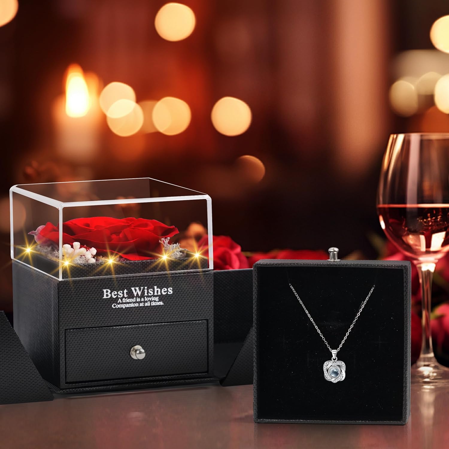 I Love You Necklace 100 Languages, Preserved Rose with Necklace, 925 Sterling Silver Rose Necklace for Women Mom Wife Girlfriend with Box on Wedding Anniversary Valentines Day Mother’s Day