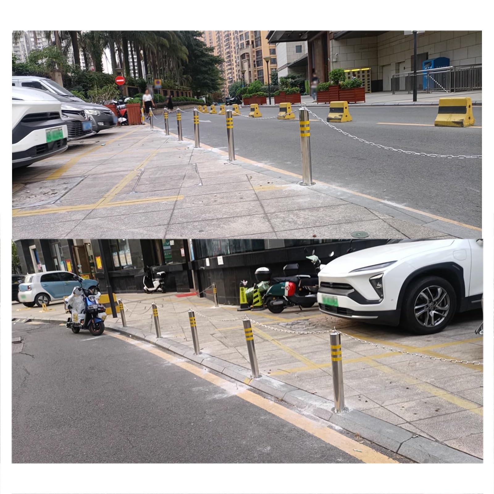 Słupek słupkowy ze stali nierdzewnej z taśmą odblaskową do podjazdów i parkingów, zestaw 2 sztuk, 7,6 x 80 cm dla lepszej widoczności i bezpieczeństwa