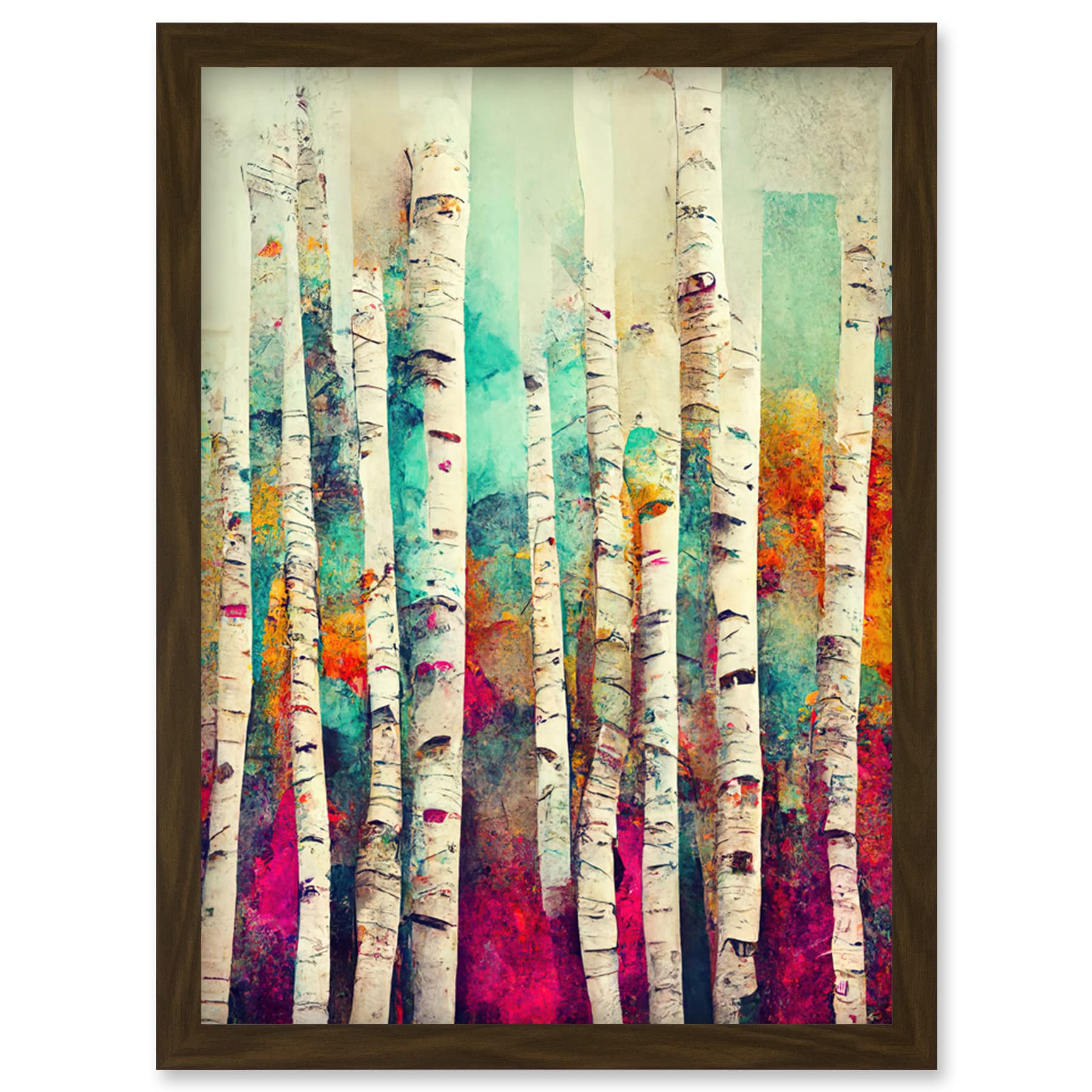 Artery8 Framed Print - Birch Tree Forest - A4 - Brown