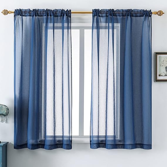 DUALIFE Navy Blue Sheer Curtains for Bedroom 63 Inches Long