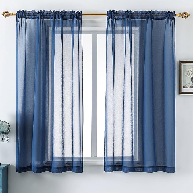 Navy Blue Sheer Curtains (52 x 54in)