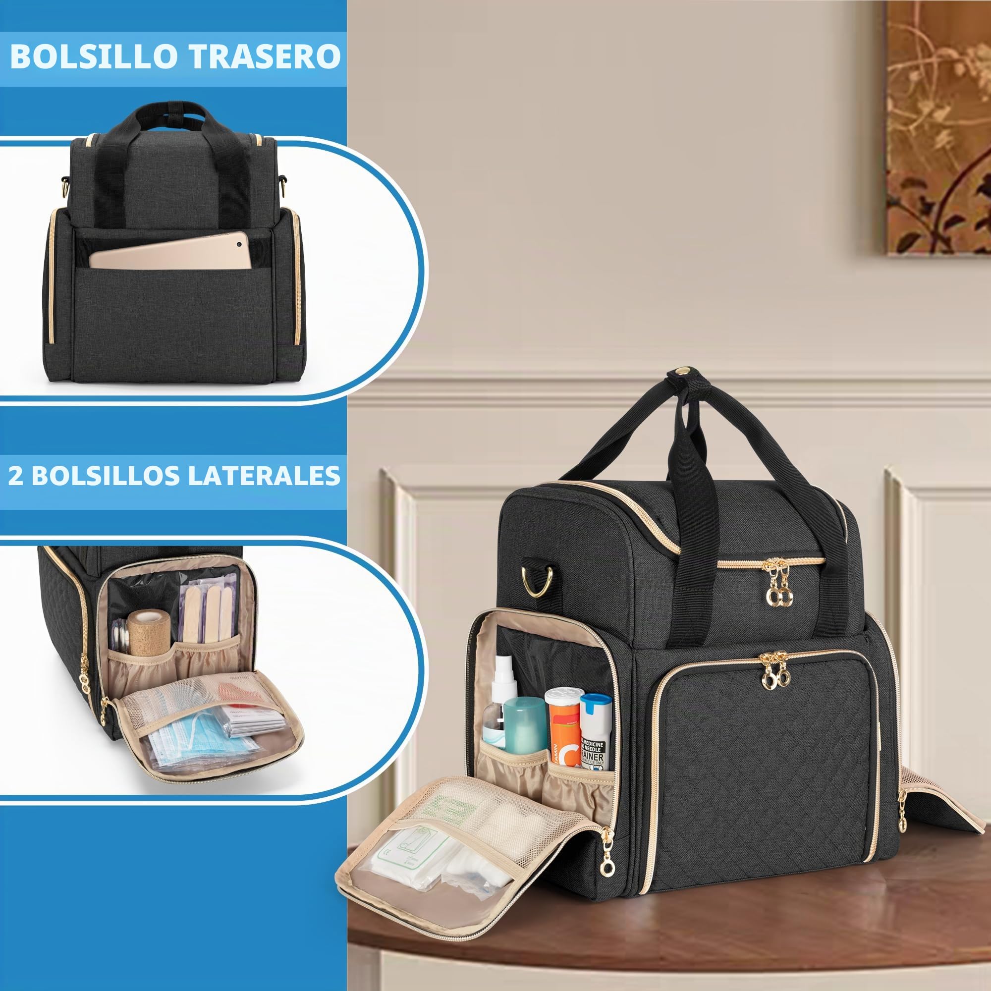Luxja Grande Bolsa de Medicina con 2 Estuches Extraíbles, Negro