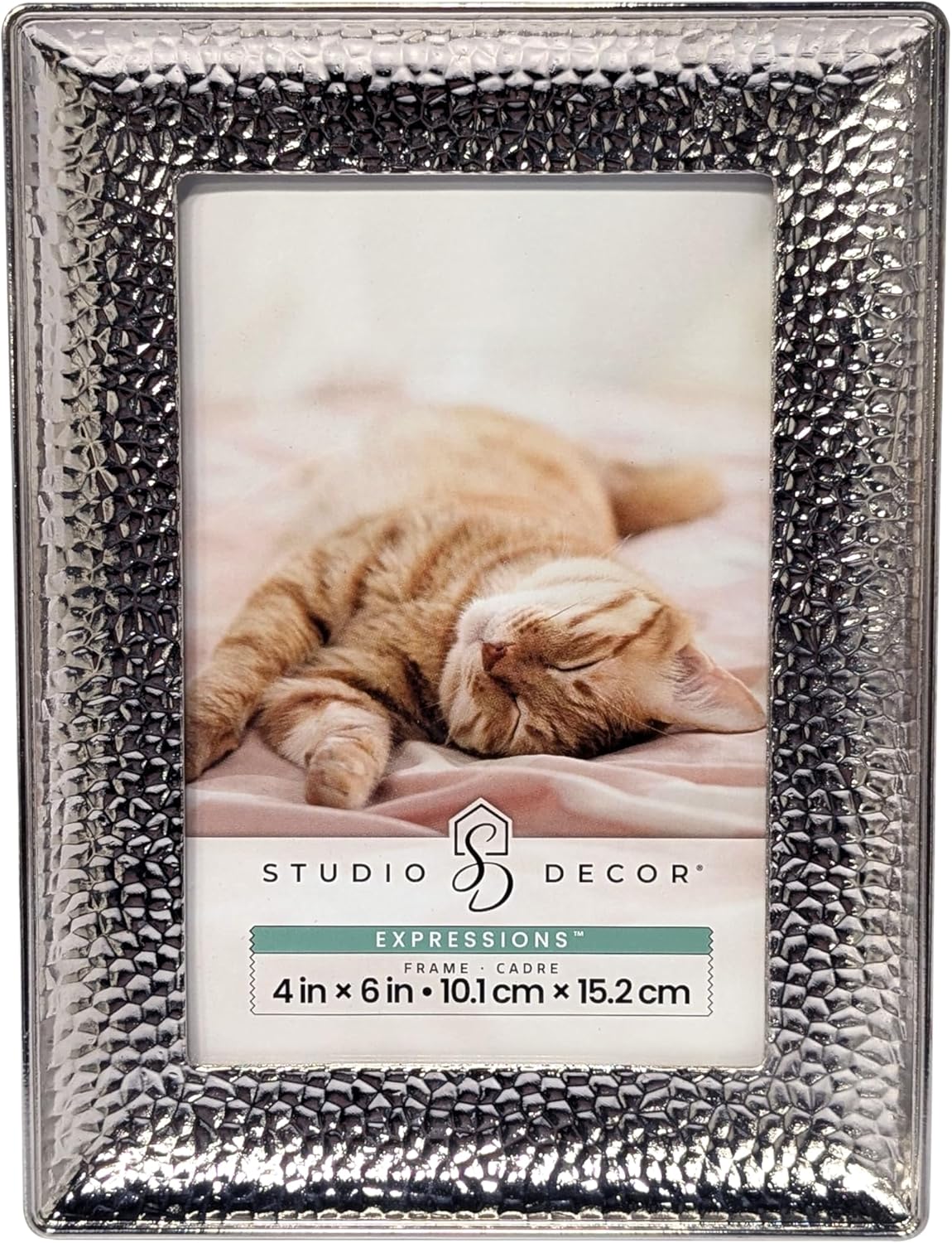 Studio Decor Expressions Silver Hammered Metal Frame – Classic Tabletop & Wall Photo Frame, Textured Metallic Finish, 4" x 6" Display, 1 Pack