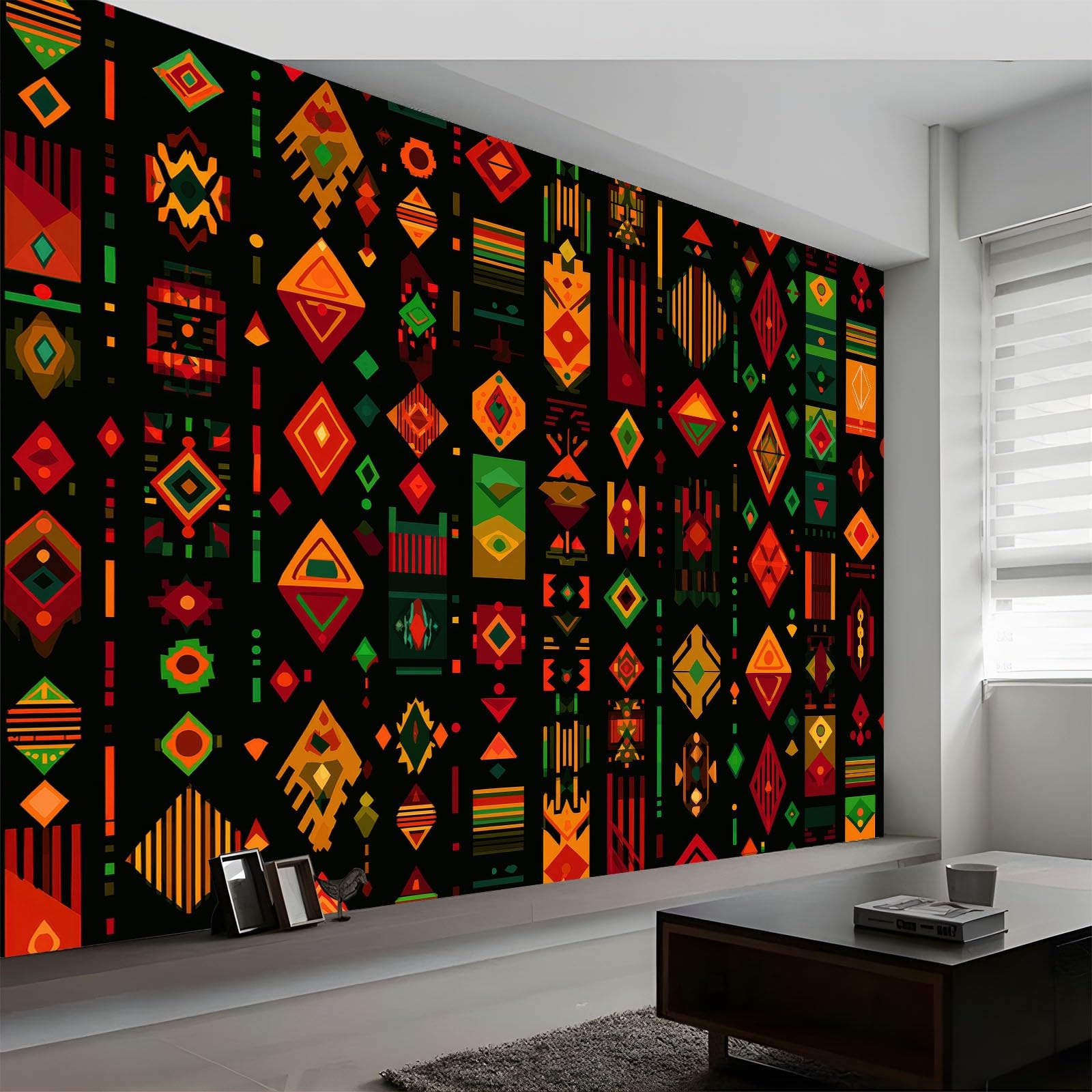 Tapeta 3D zdjęcie plemiona afrykańskie geometryczne romby fototapeta 300 x 210 cm, włóknina południowo-zachodnia sztuka druk tapeta sypialnia dekoracja pokrycie ścian plakat obraz projekt