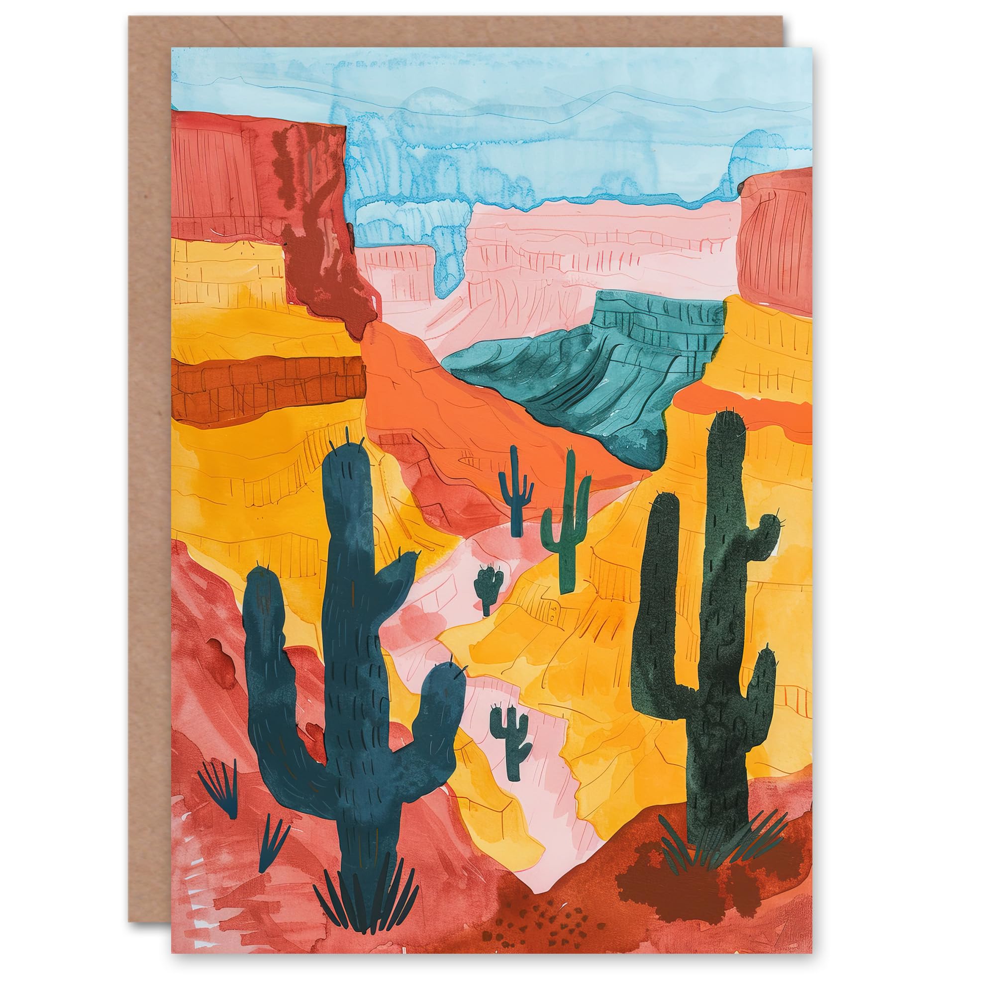 Artery8 Greeting Card Grand Canyon Saguaro Cactus Arizona Landscape Blank For Him Or Her Art Birthday Card