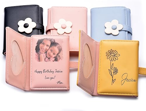 Amerixun - Billetera personalizada con logotipo, bolsillo pequeño de piel sintética para efectivo, cartera con tarjetero para mujeres y niñas con