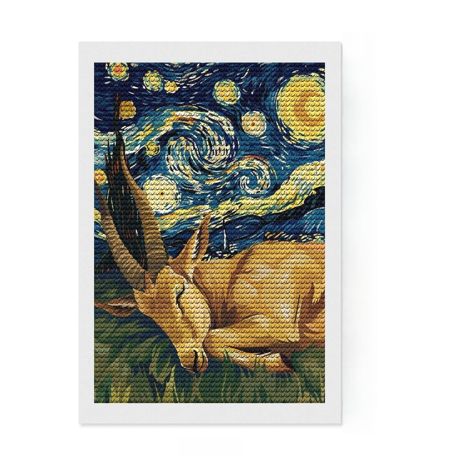 Junmoney Sleeping Antelope Starry Night Art Diamond Art Kit 8"x12", for Women, Nice Detail and Sparkle, Living Room Decor, Birthday Gift, Easy to Enjoy