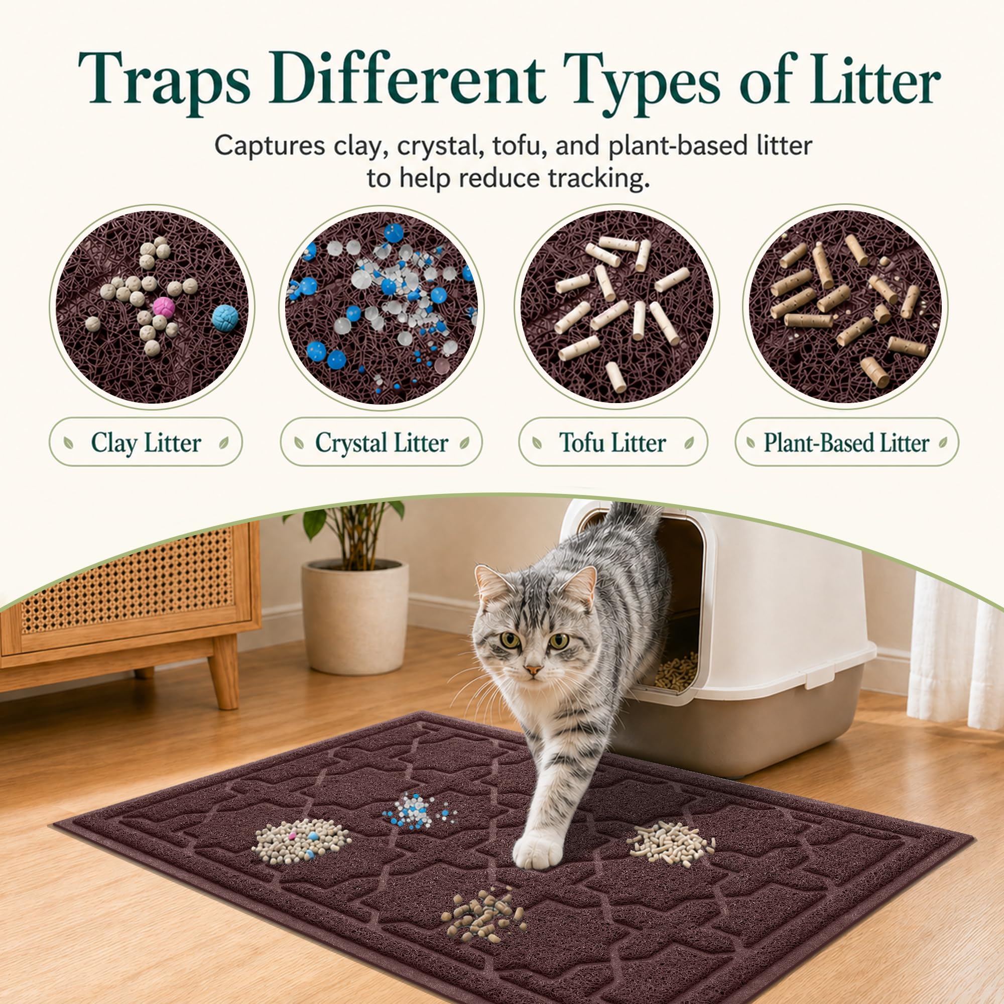 Yimobra Durable - Tappetino per lettiera per gatti, 90 x 60 cm, antiscivolo, resistente allo spargimento, impermeabile, morbido sulle zampe del gatto, senza ftalati, caffè scuro