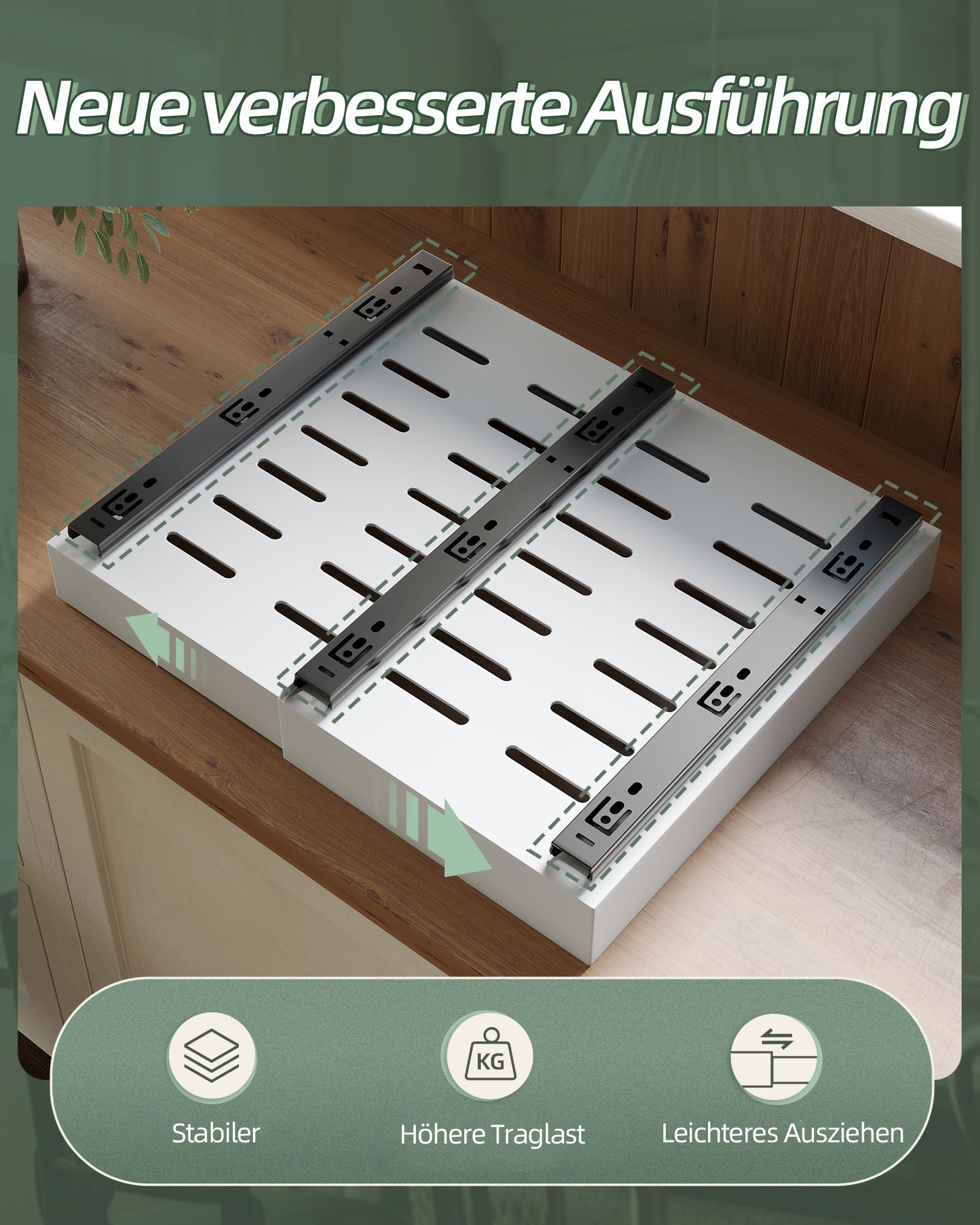 NETEL 2 Stück Teleskopschublade Ohne Bohren,ausziehbare schublade küche | schubladen organizer küche，küchenschrank organizer，telescopic drawer，Kleben oder Schrauben，32-52cm Breite, 42cm Tiefe，Weiß