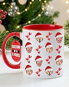 Custom Cute Christmas Coffee Mug - Ceramic Holiday Face Mug with Your Customized Picture for Dad, Mom - Personalized Accent Christmas Cup Gift for Women Men - Perfect Tazas de Navidad Gift - 11oz&15oz