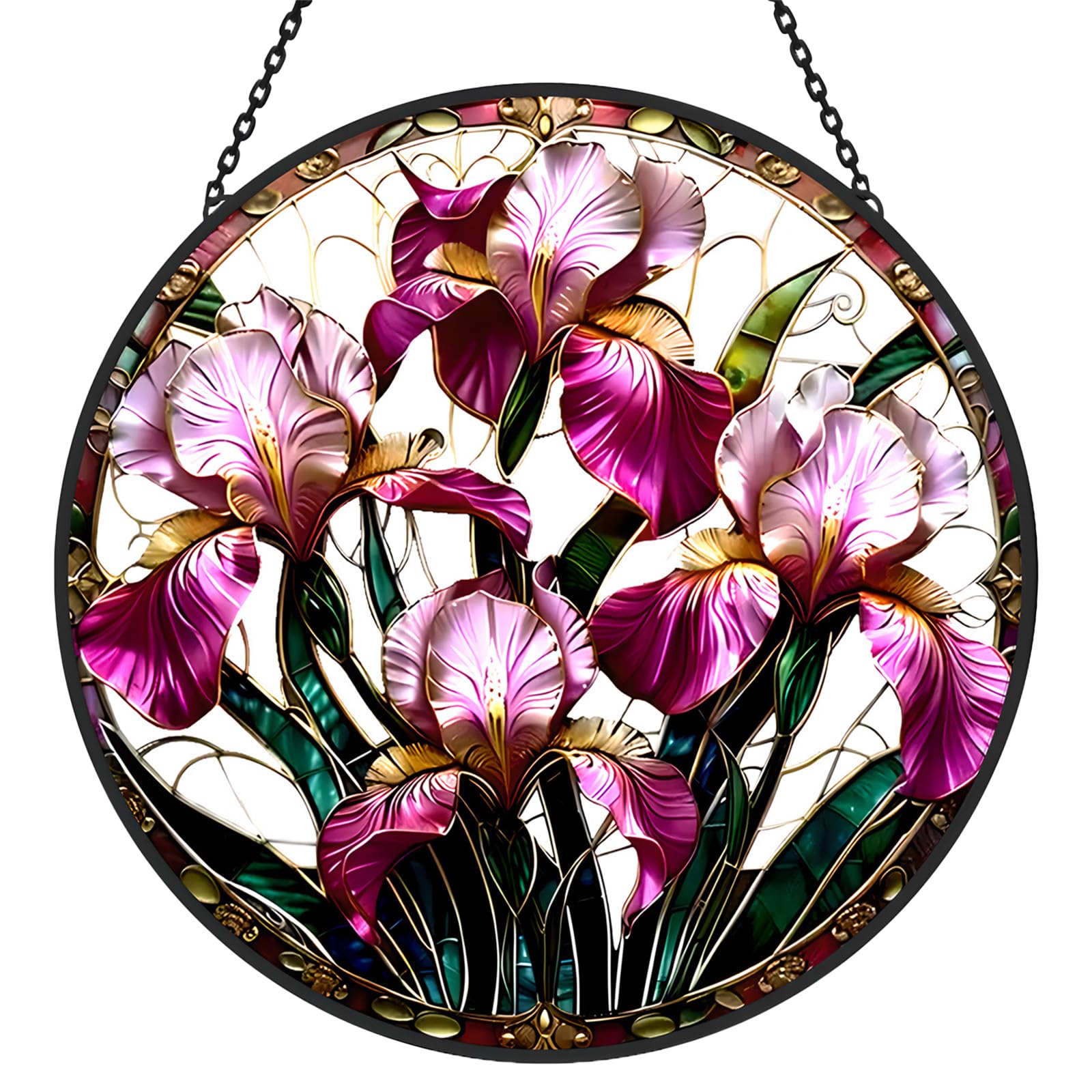 Iris Floral Stained Glass Sun Catcher Window Hanging,Handmade Suncatcher Window Art for Home Decor and Garden,Thoughtful Gift for Mom, Grandma or Nana